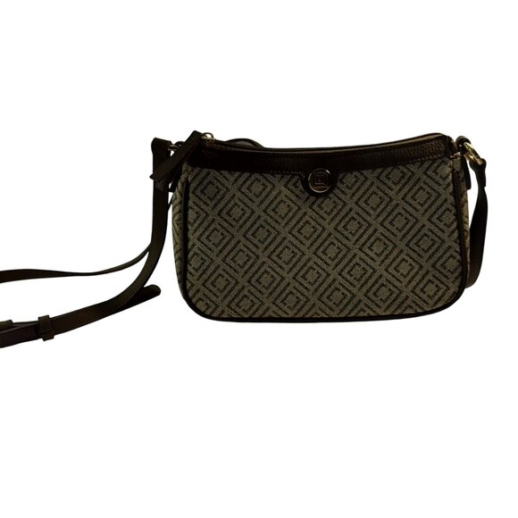 LIZ CLAIBORNE PURSE Brown Diamond Pattern Cross Body Adjustable Strap Academia - Picture 1 of 12